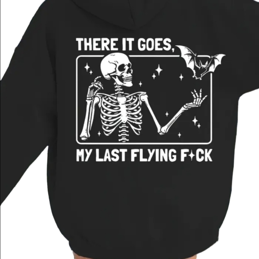 ⭐️NWT Black Hoodie with Skeleton and Bat Graphic